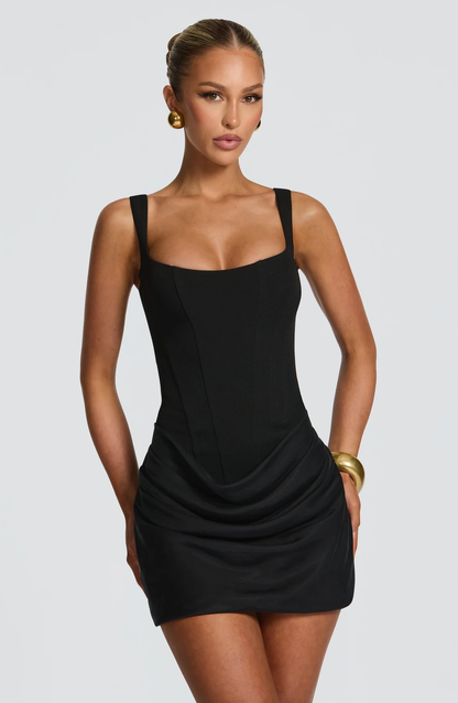 Mini Dress with Structured Bodice and Draped Skirt 5
