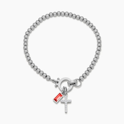 Nova Bead Birthstone Bracelet with Cross Charm 9
