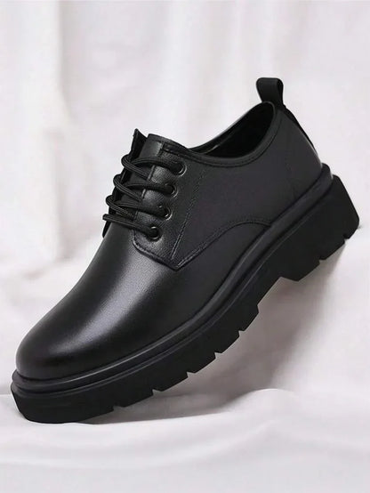 Single glossy derby shoe at an angle, showing four-eyelet lacing, heel pull tab and chunky sole 5