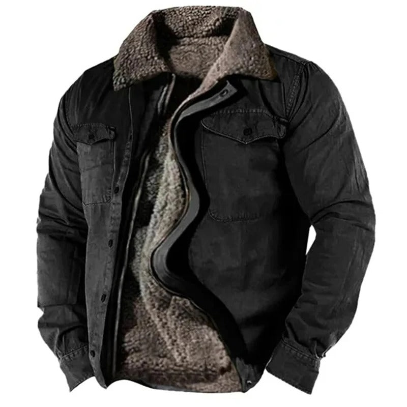 Black version of the jacket, partly unzipped to reveal fleece lining and collar 5