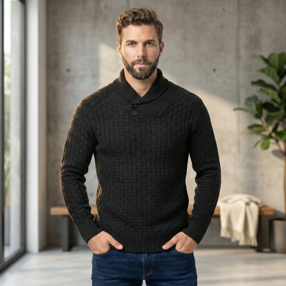 Mens Jumper With Shawl Collar And Textured Knit - Lenny