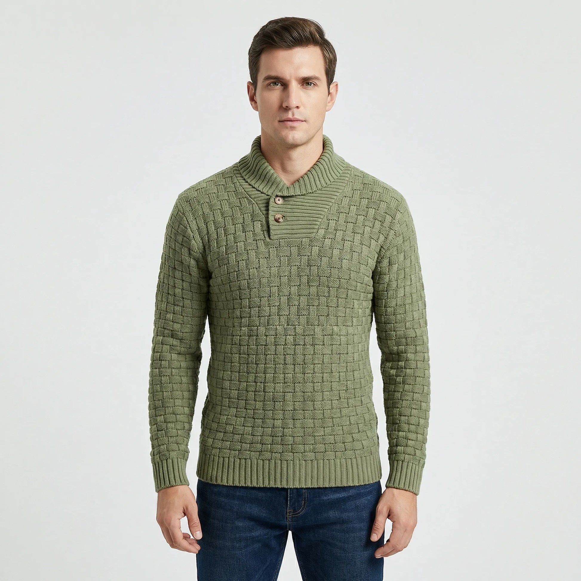 Mens Jumper With Shawl Collar And Textured Knit - Lenny