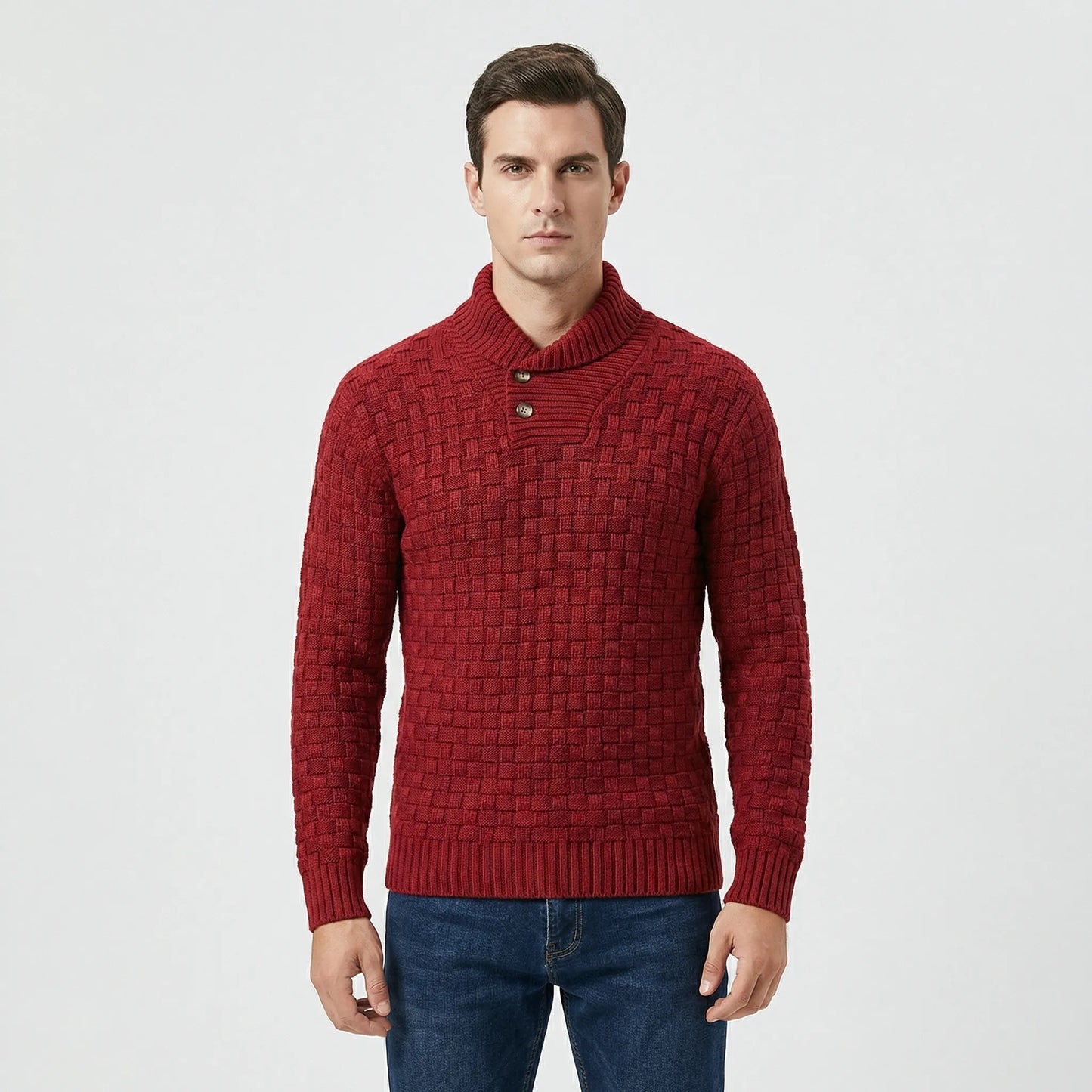 Mens Jumper With Shawl Collar And Textured Knit - Lenny