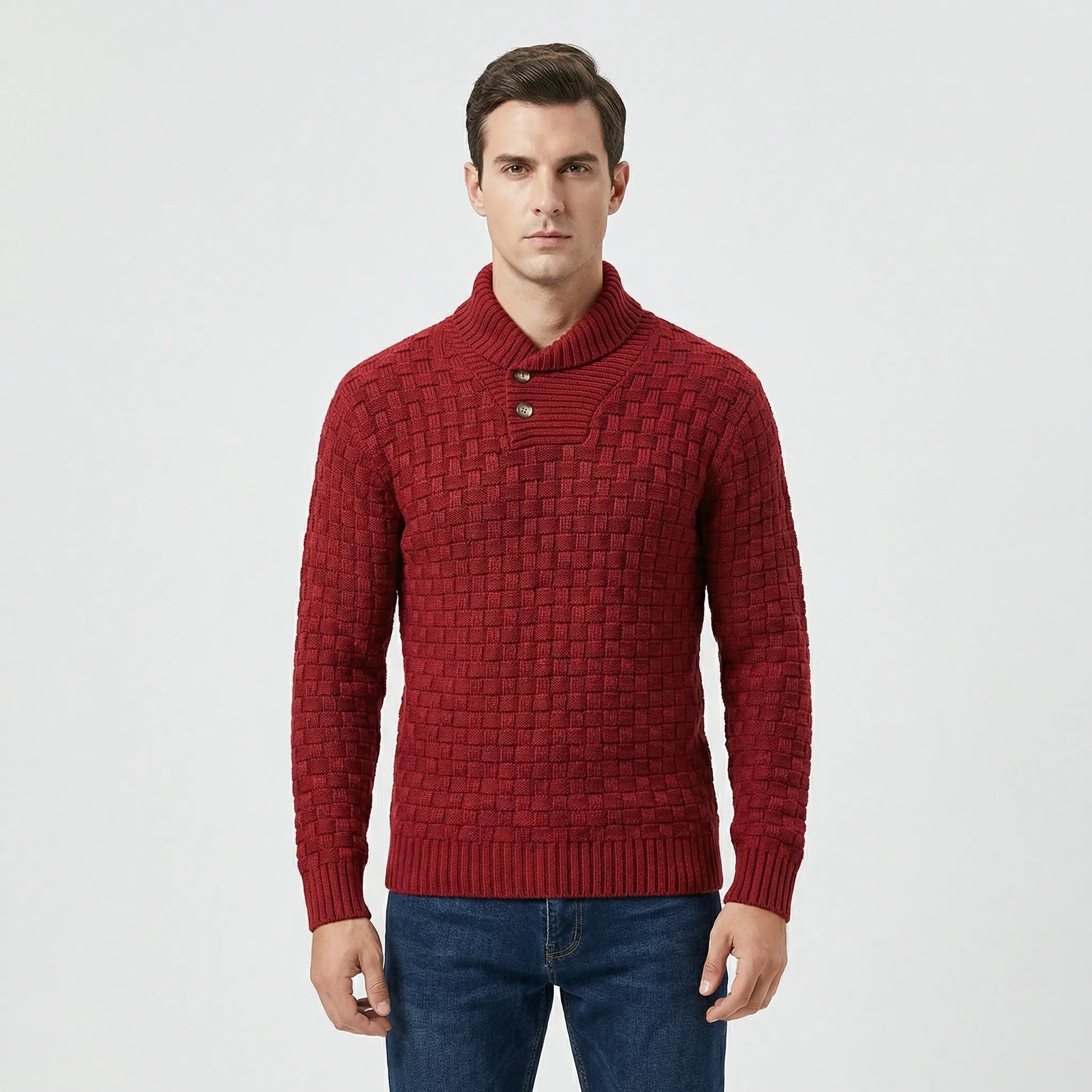 Mens Jumper With Shawl Collar And Textured Knit - Lenny