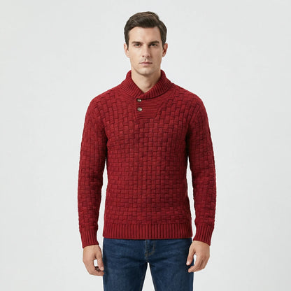 Mens Jumper With Shawl Collar And Textured Knit - Lenny