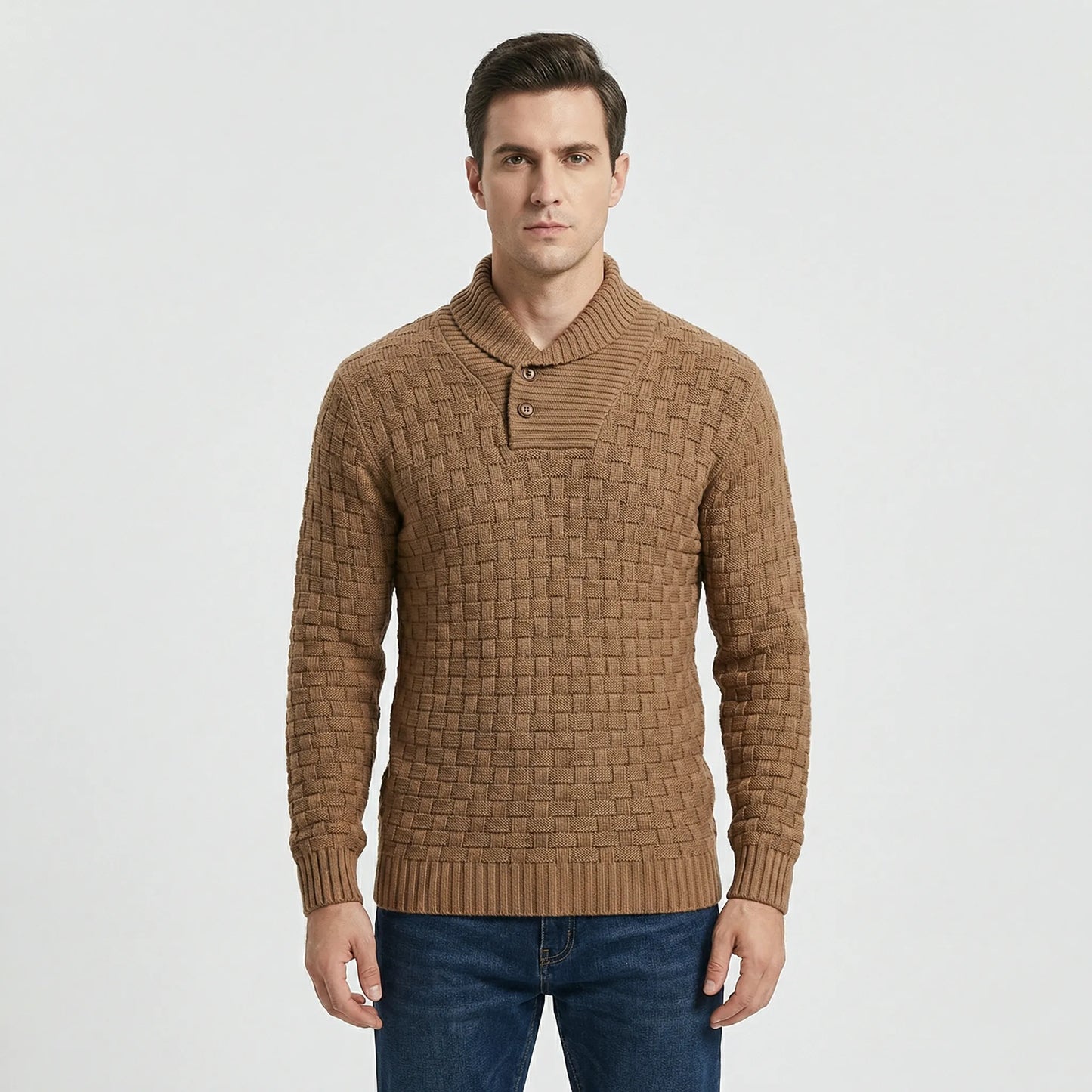 Mens Jumper With Shawl Collar And Textured Knit - Lenny