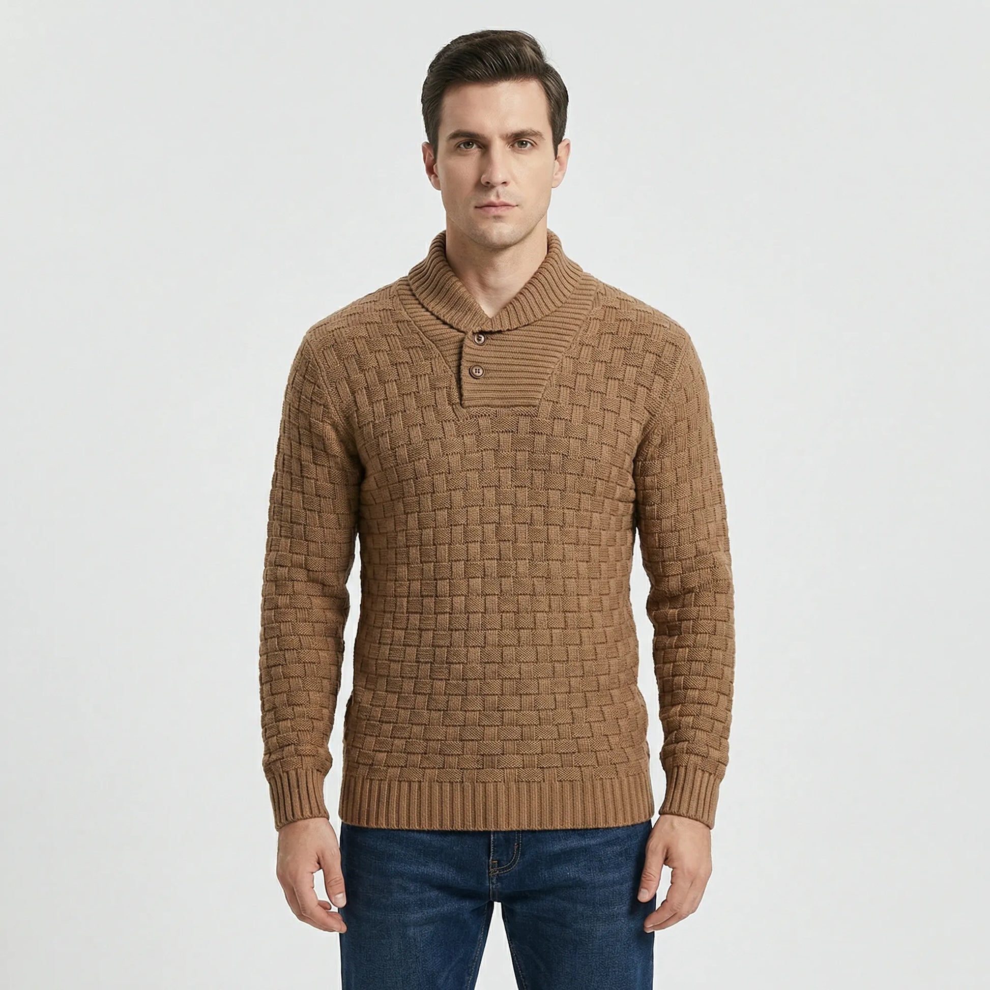 Mens Jumper With Shawl Collar And Textured Knit - Lenny