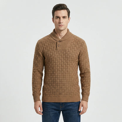 Mens Jumper With Shawl Collar And Textured Knit - Lenny