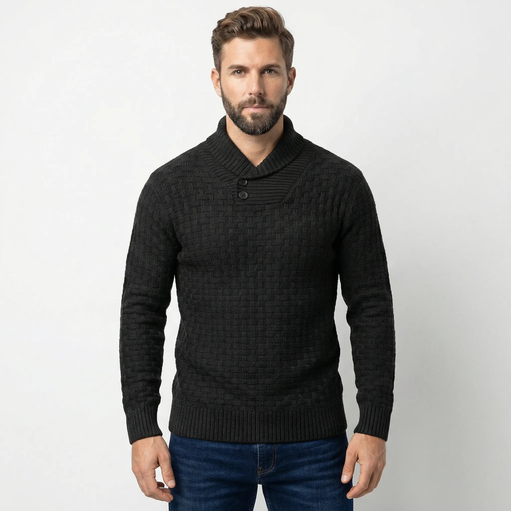 Mens Jumper With Shawl Collar And Textured Knit - Lenny