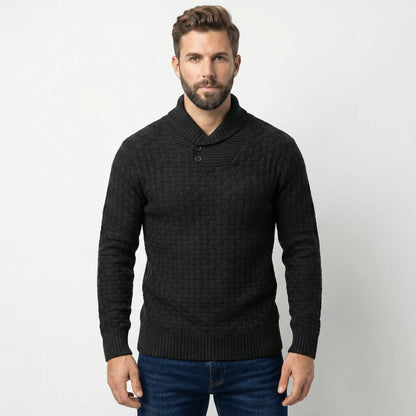Mens Jumper With Shawl Collar And Textured Knit - Lenny