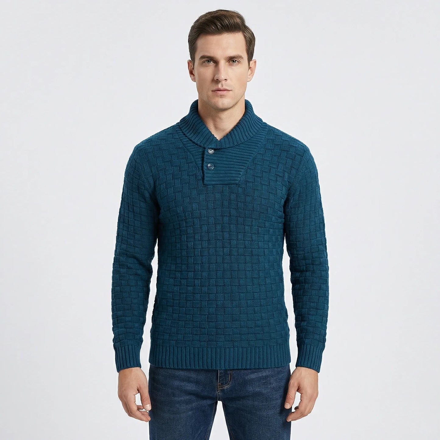 Mens Jumper With Shawl Collar And Textured Knit - Lenny