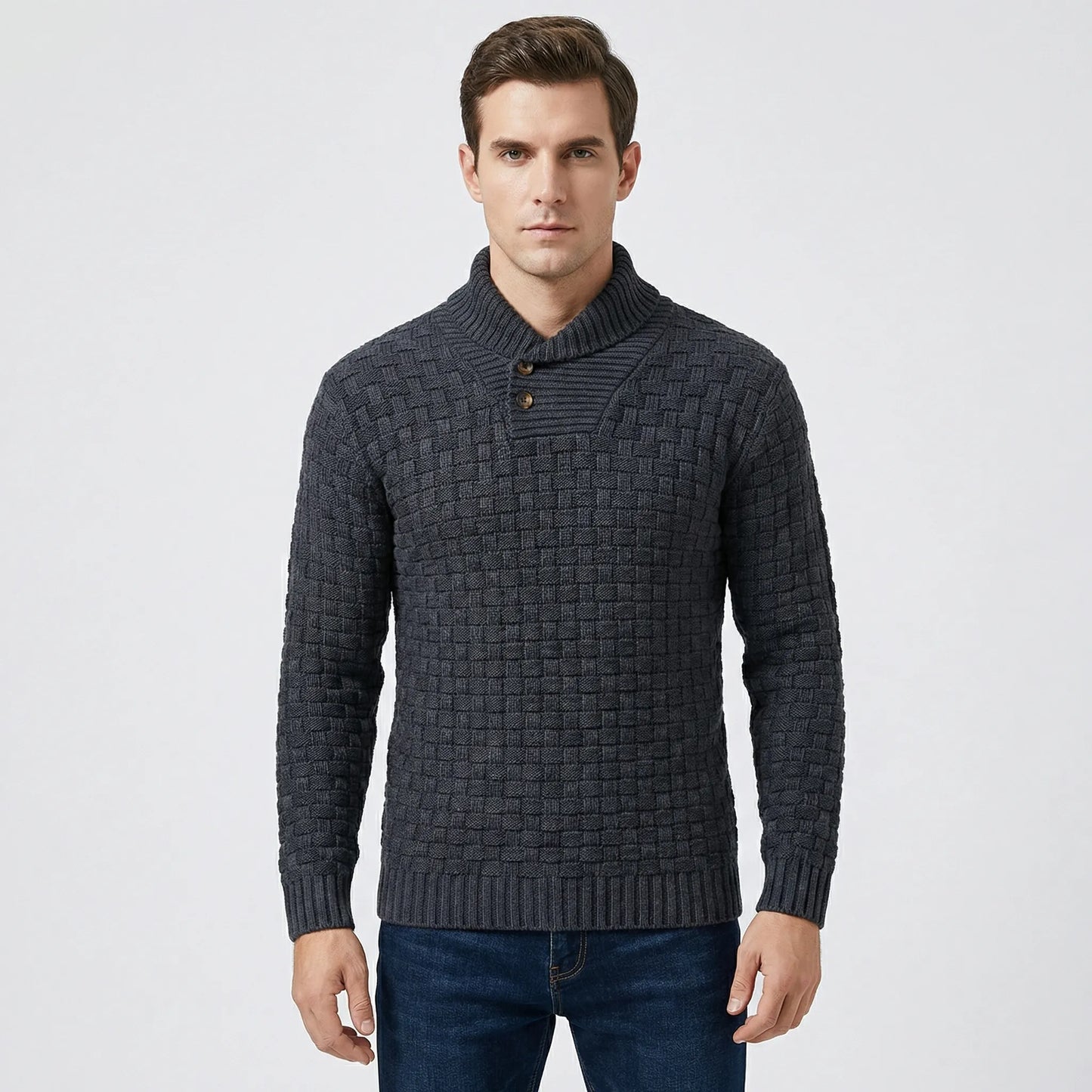 Mens Jumper With Shawl Collar And Textured Knit - Lenny