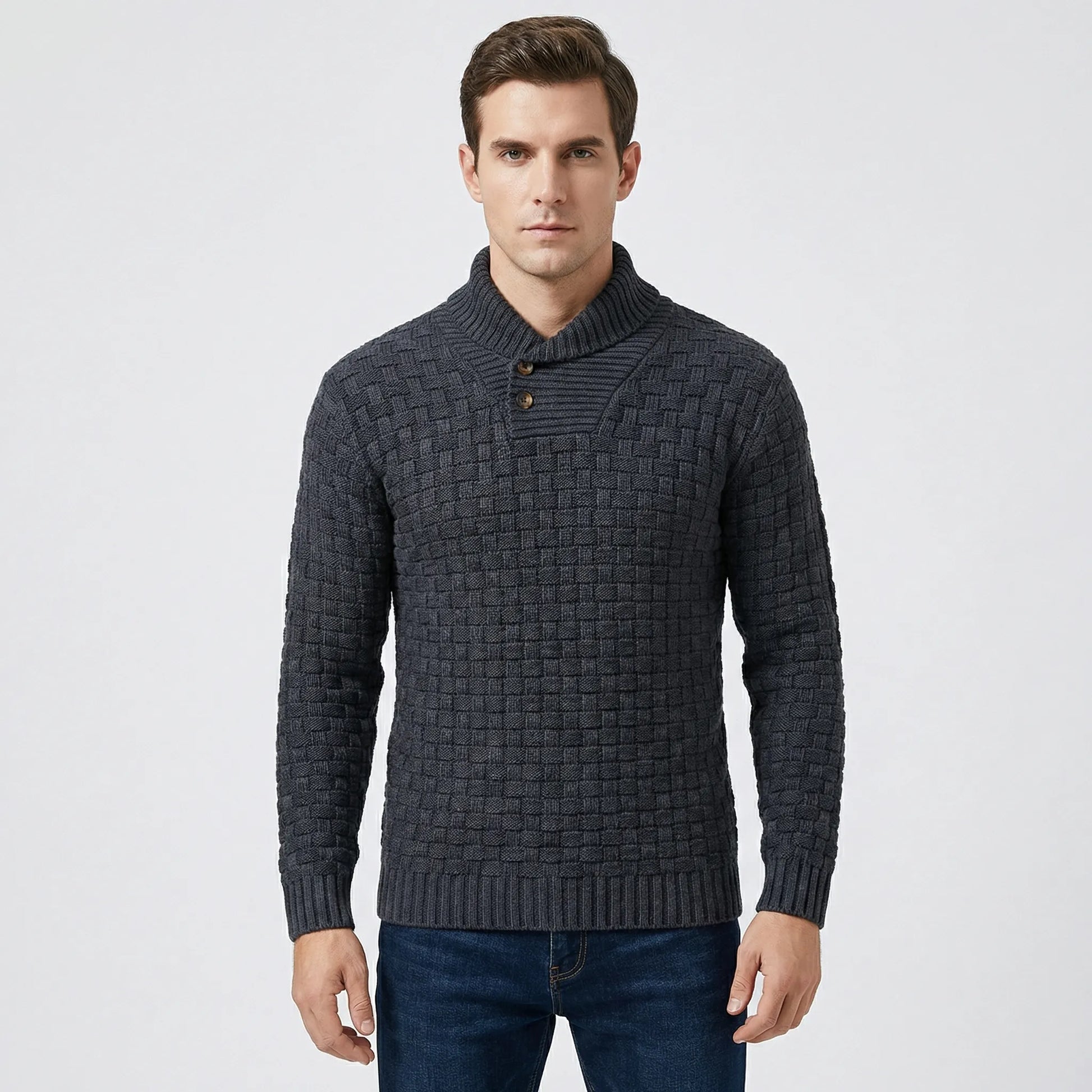 Mens Jumper With Shawl Collar And Textured Knit - Lenny