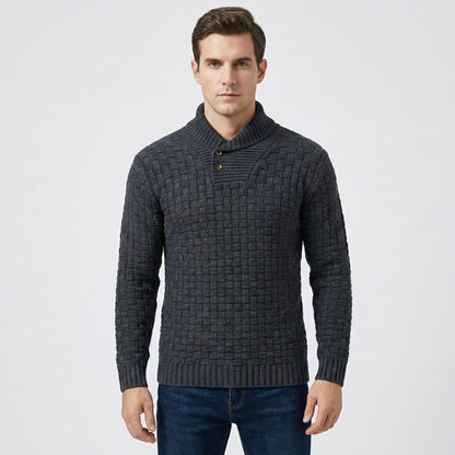 Mens Jumper With Shawl Collar And Textured Knit - Lenny