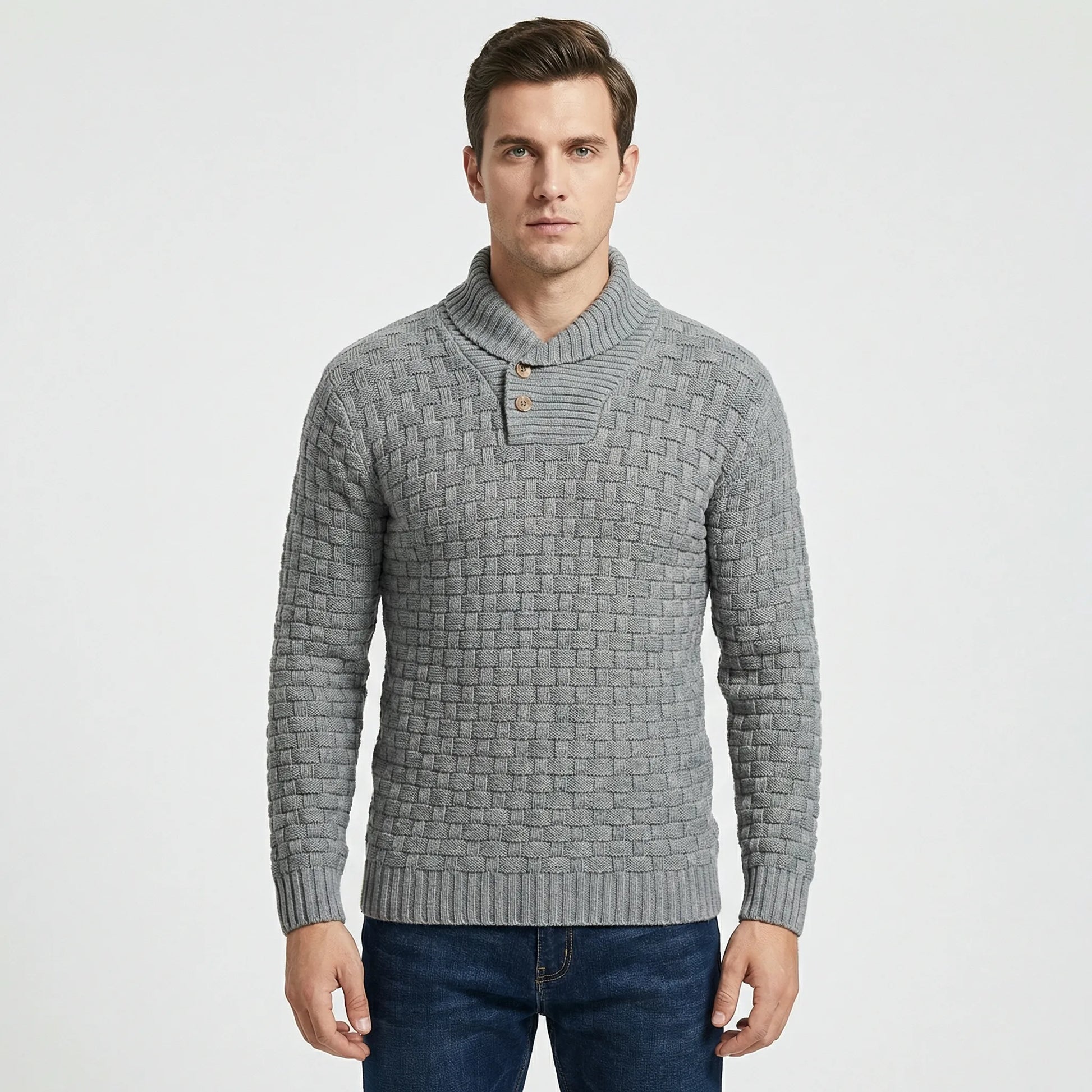 Mens Jumper With Shawl Collar And Textured Knit - Lenny