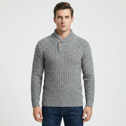 Mens Jumper With Shawl Collar And Textured Knit - Lenny