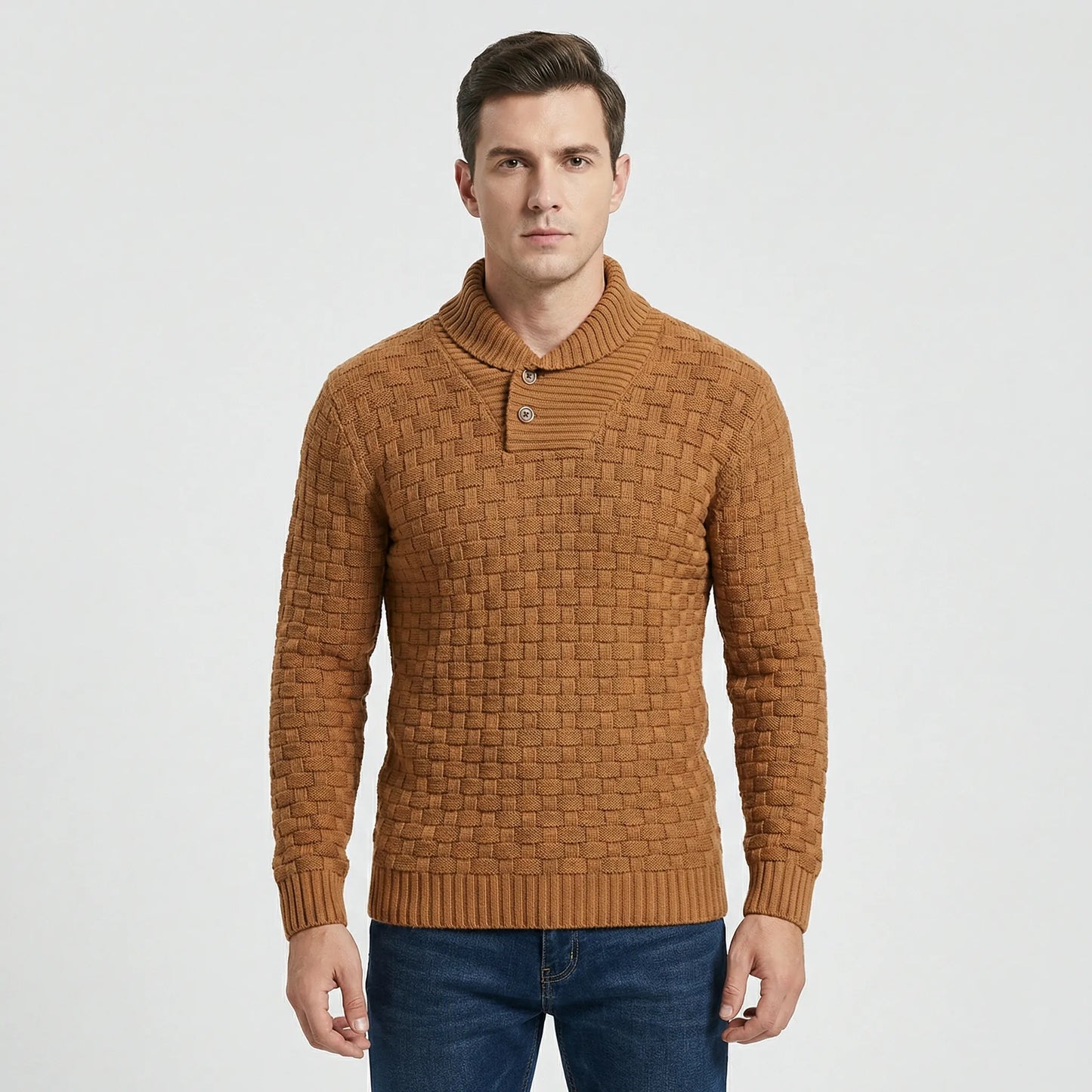 Mens Jumper With Shawl Collar And Textured Knit - Lenny