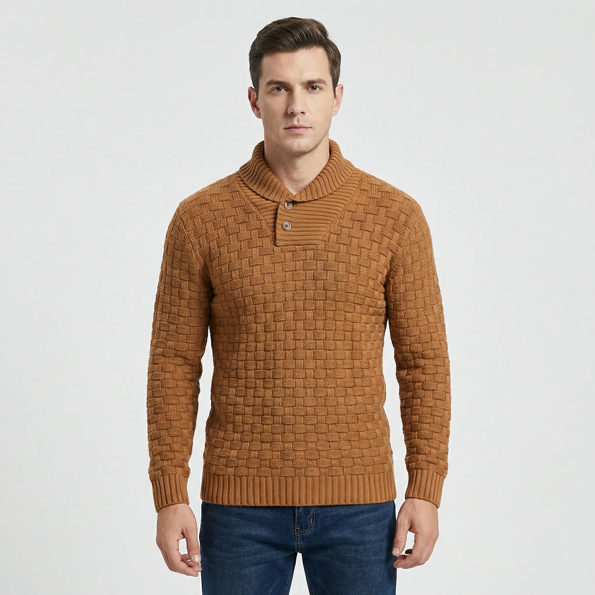 Mens Jumper With Shawl Collar And Textured Knit - Lenny