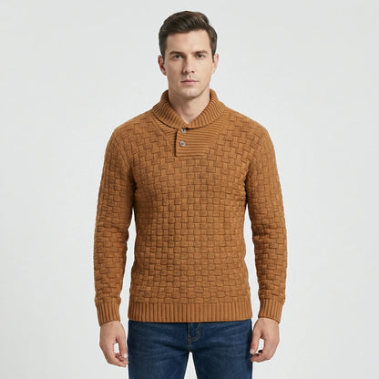 Mens Jumper With Shawl Collar And Textured Knit - Lenny