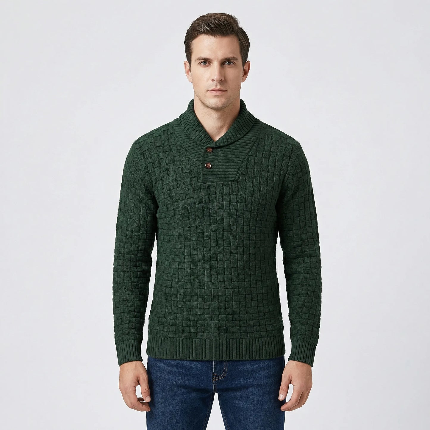 Mens Jumper With Shawl Collar And Textured Knit - Lenny