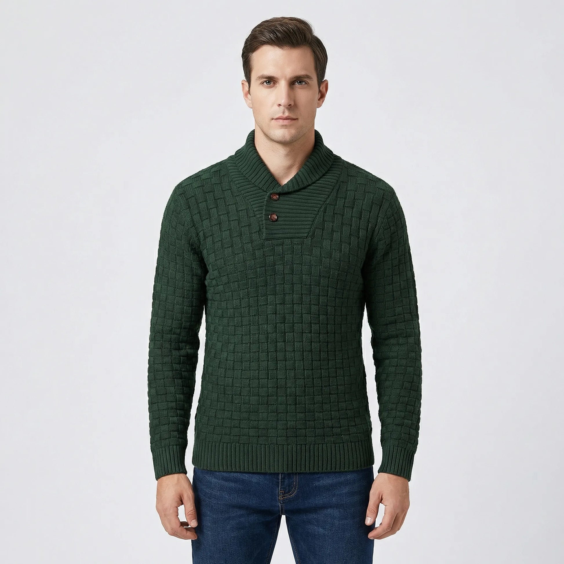 Mens Jumper With Shawl Collar And Textured Knit - Lenny
