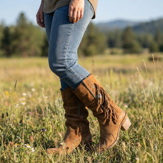 Mid-Calf Fringe Western Boots - Caroline