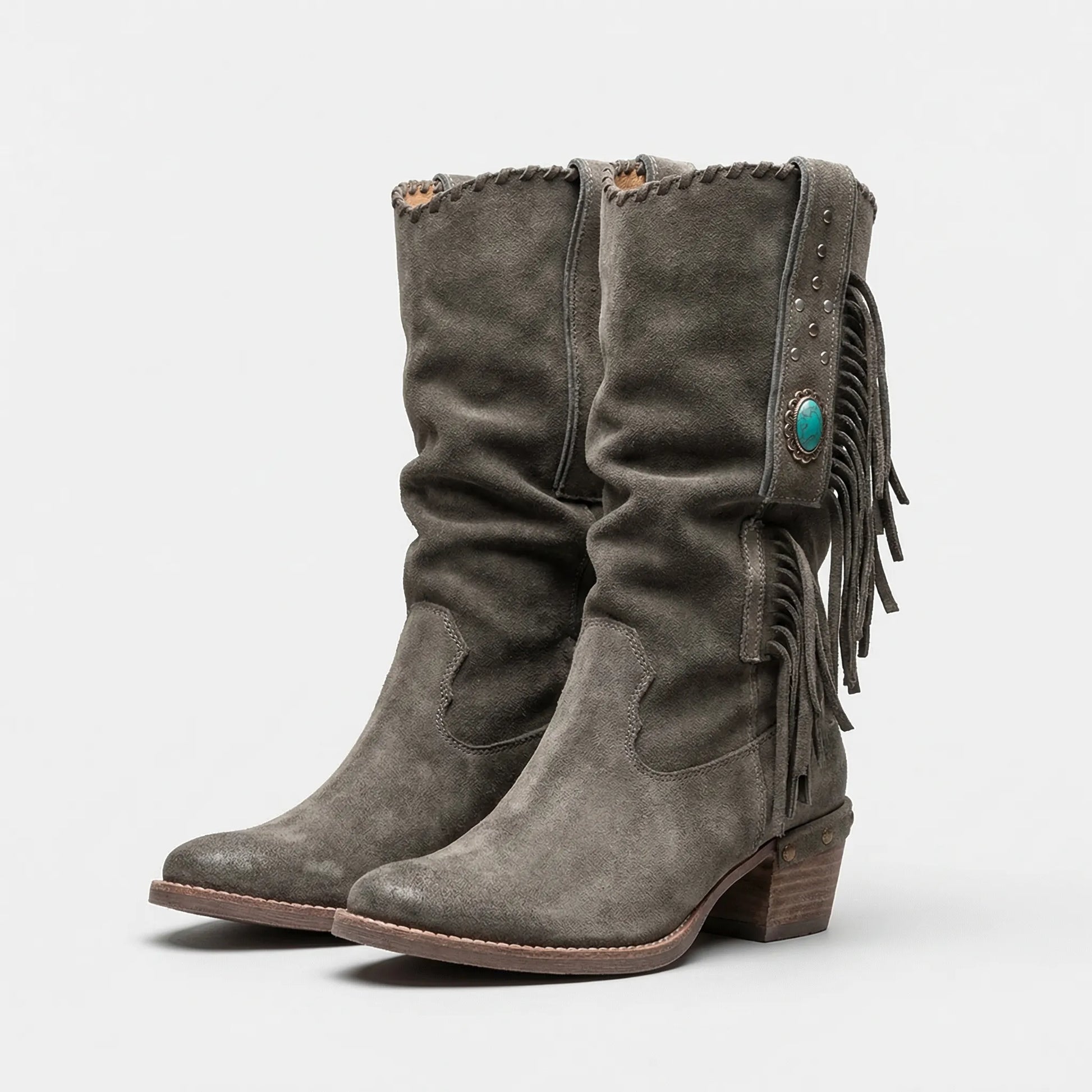 Mid-Calf Fringe Western Boots - Caroline