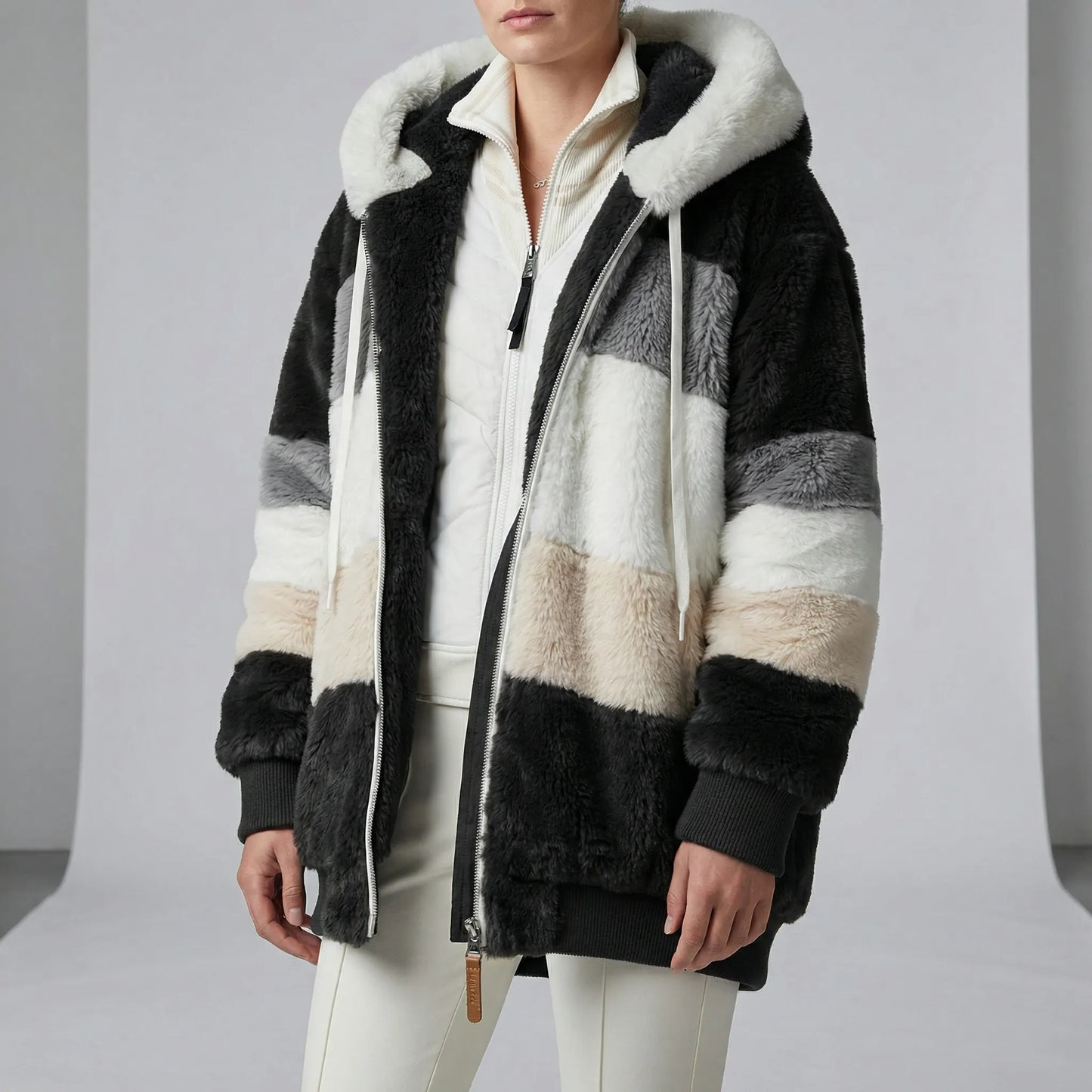 Mid-Length Faux Fur Coat Hoodie - Theresa