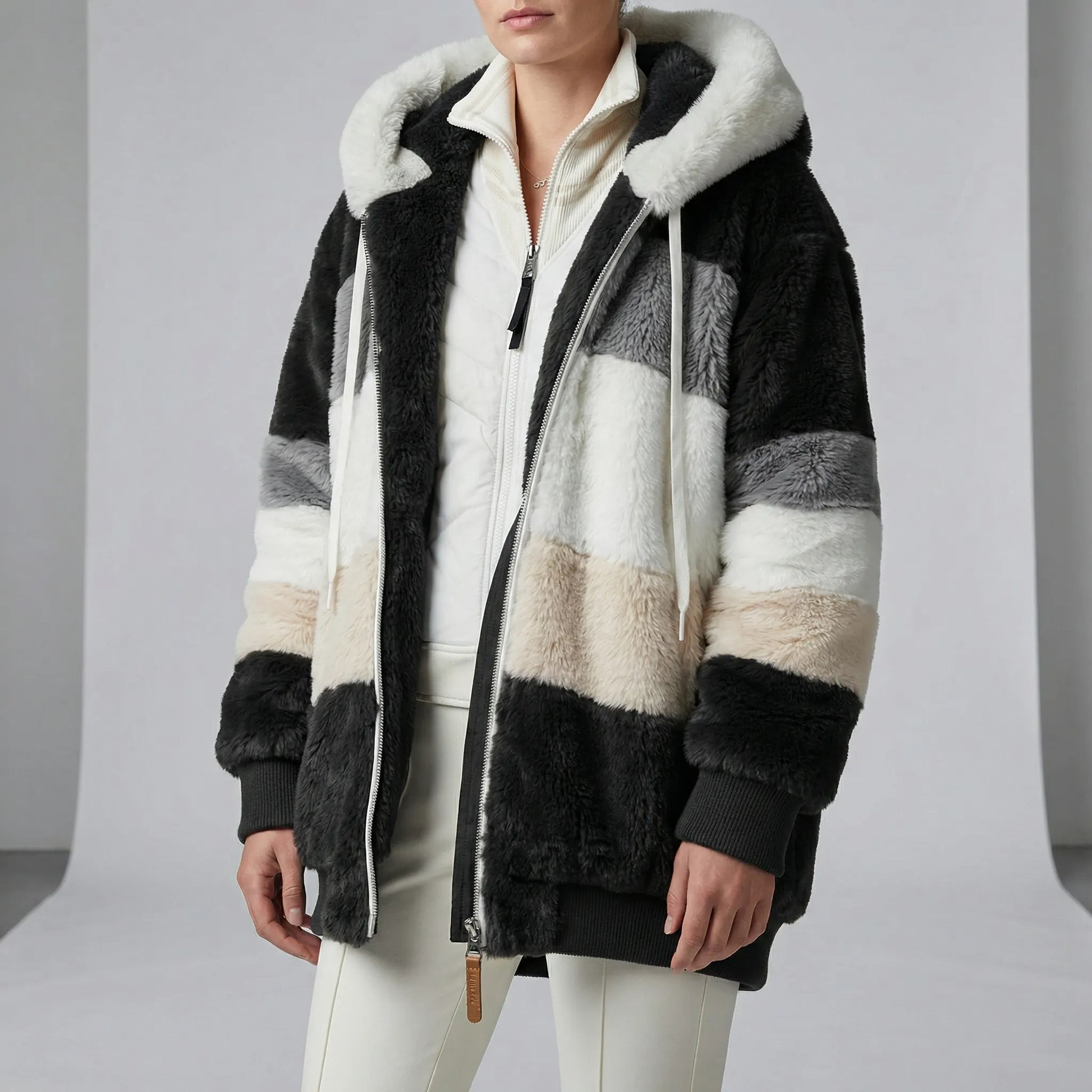 Mid-Length Faux Fur Coat Hoodie - Theresa