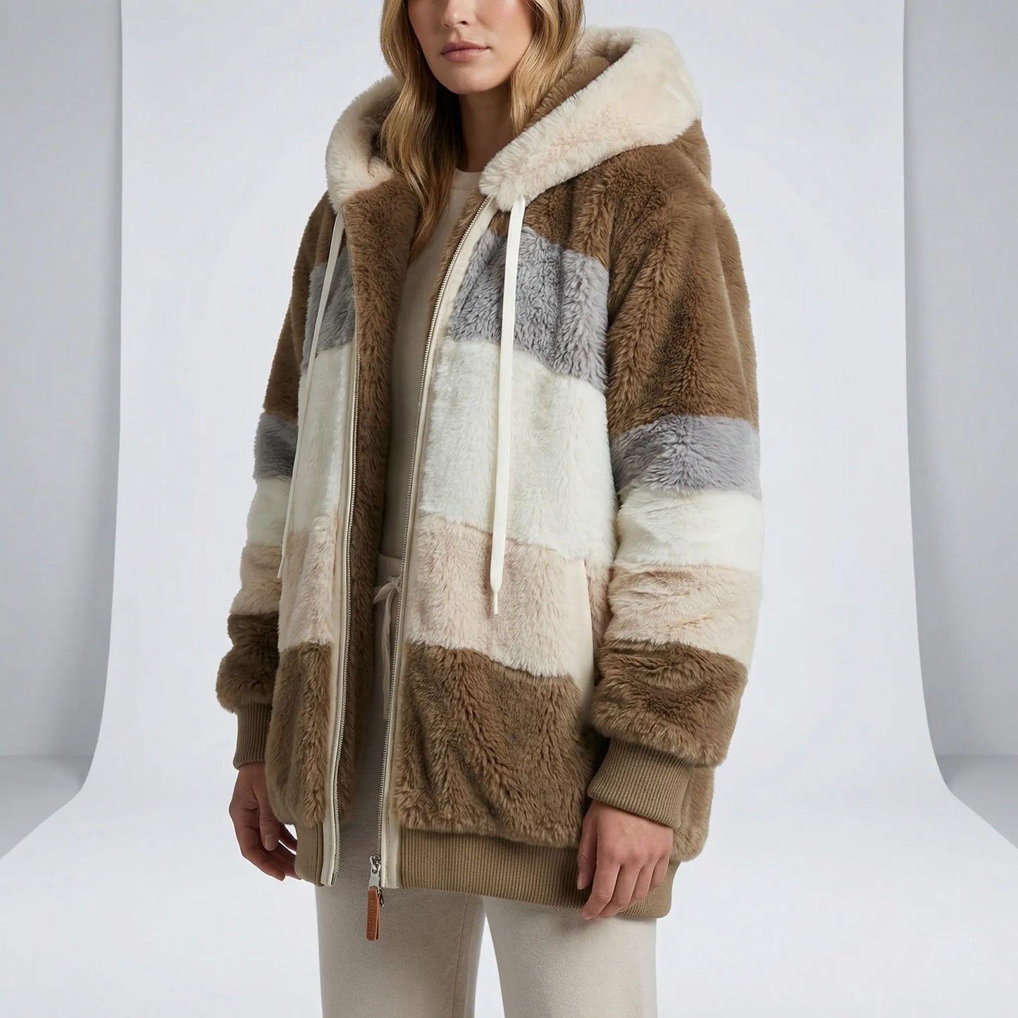Mid-Length Faux Fur Coat Hoodie - Theresa