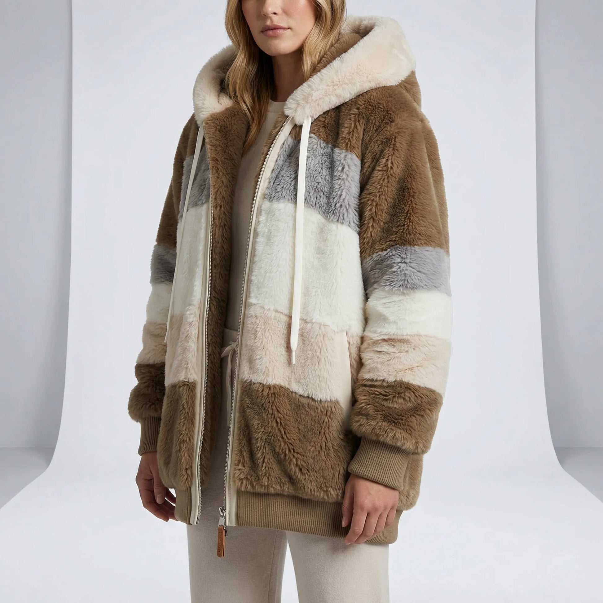 Mid-Length Faux Fur Coat Hoodie - Theresa