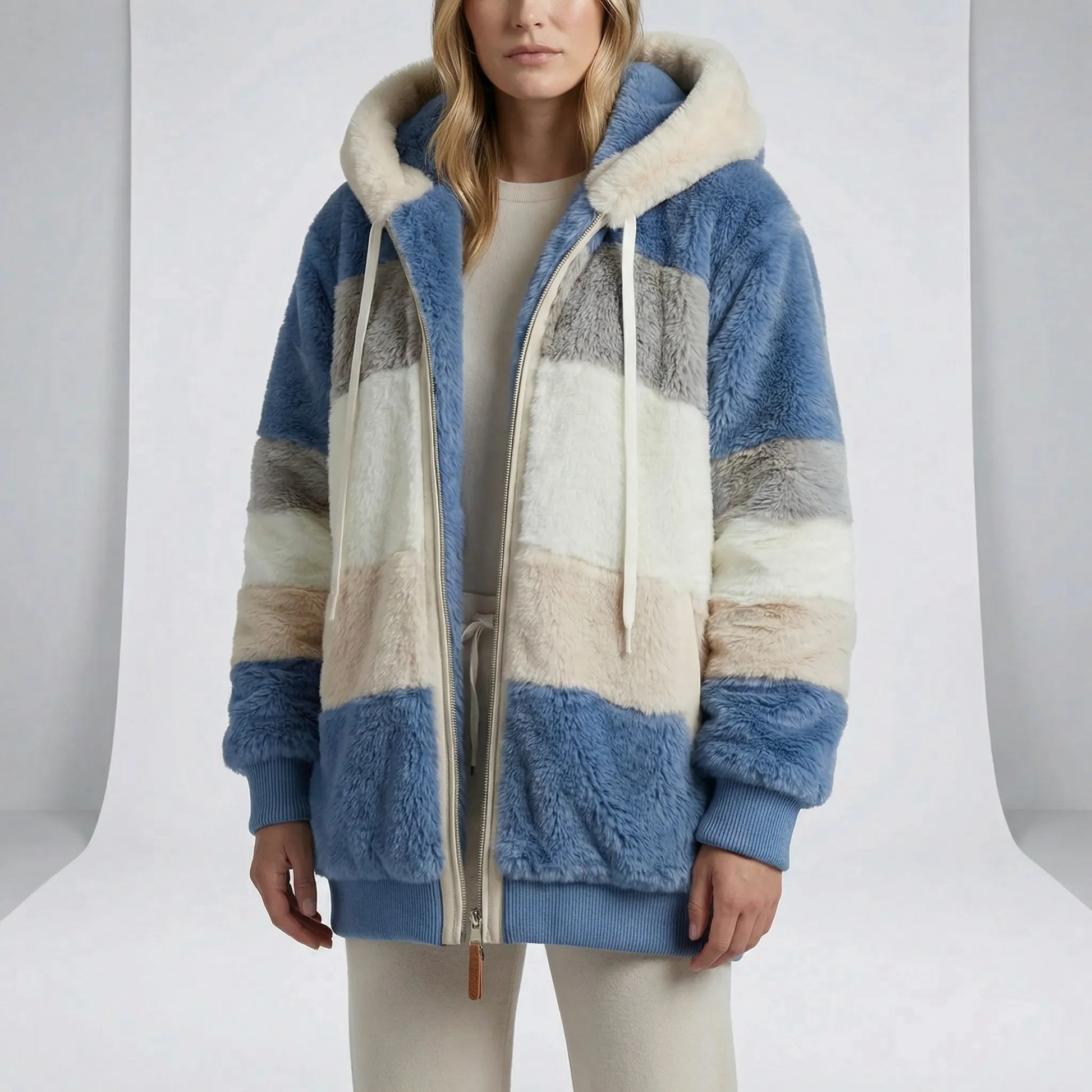 Mid-Length Faux Fur Coat Hoodie - Theresa