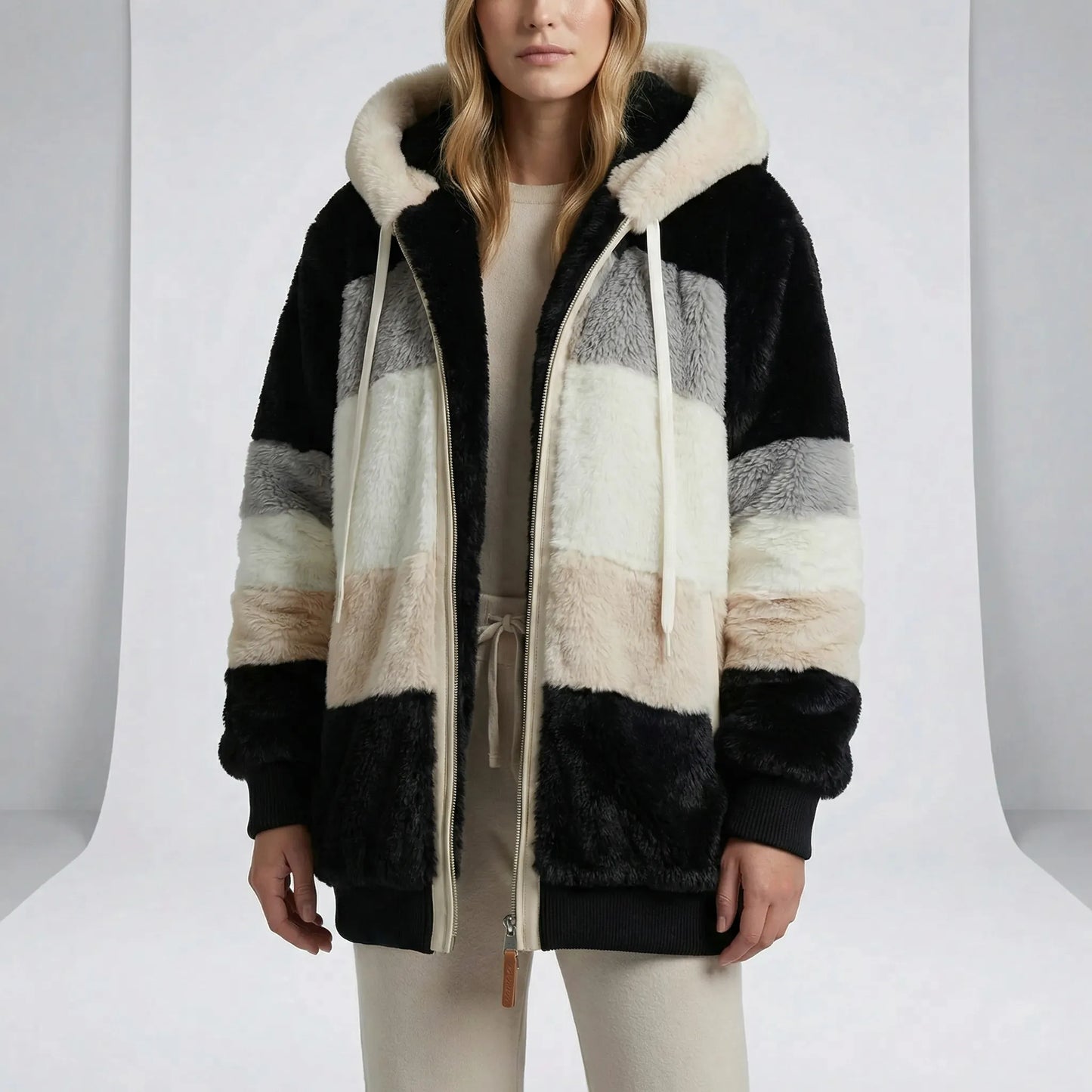 Mid-Length Faux Fur Coat Hoodie - Theresa