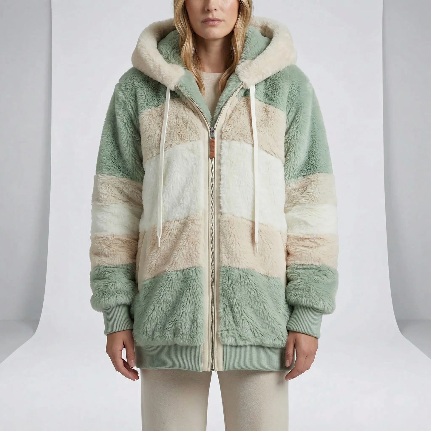 Mid-Length Faux Fur Coat Hoodie - Theresa