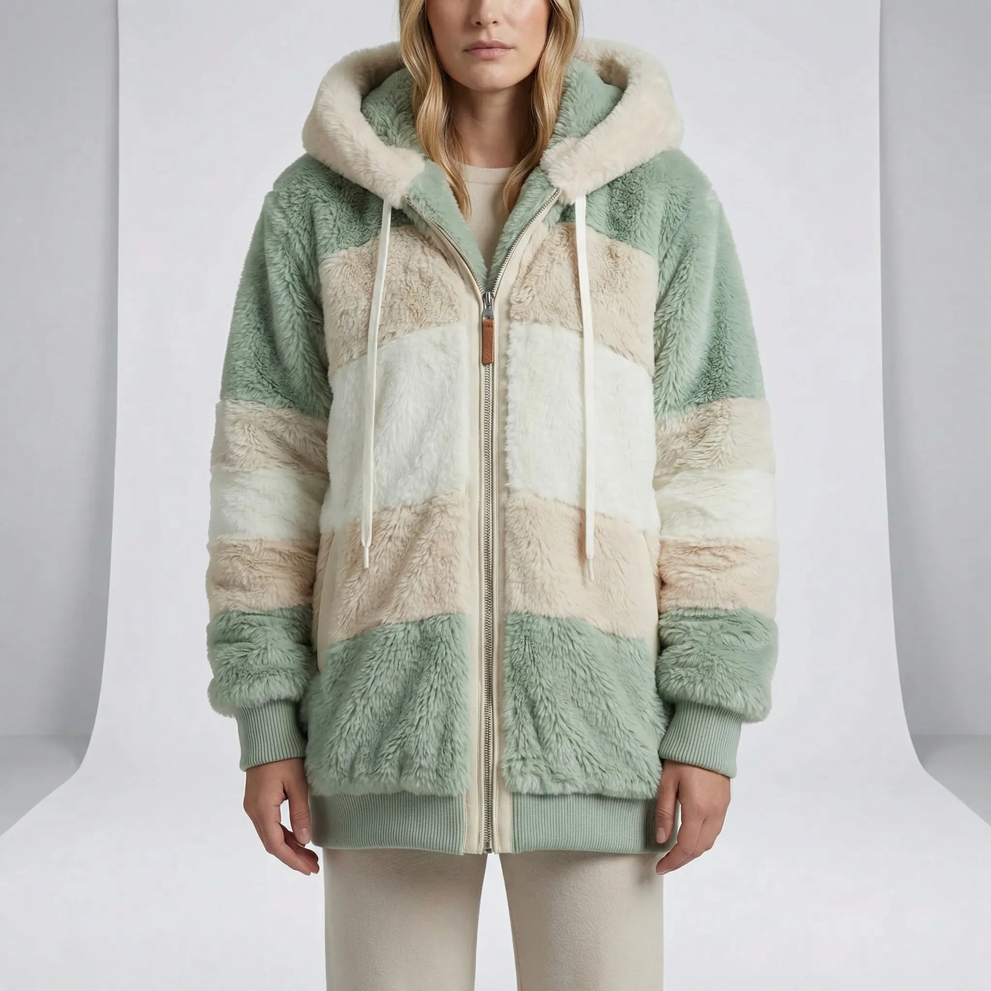 Mid-Length Faux Fur Coat Hoodie - Theresa