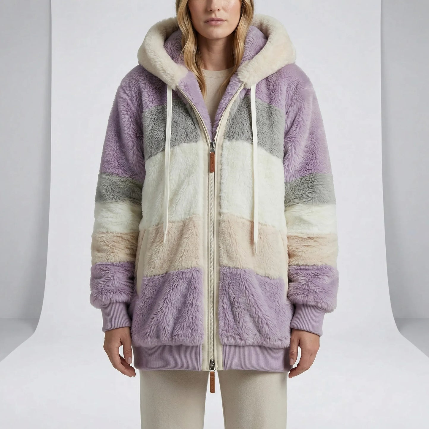 Mid-Length Faux Fur Coat Hoodie - Theresa