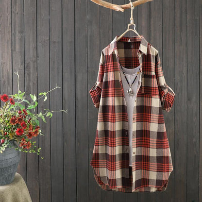 Ladies' Checked Long Blouse with Loose Fit – Rowen