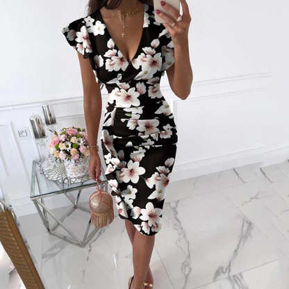Autumn midi dress with V-neck and fitted waist – Livia