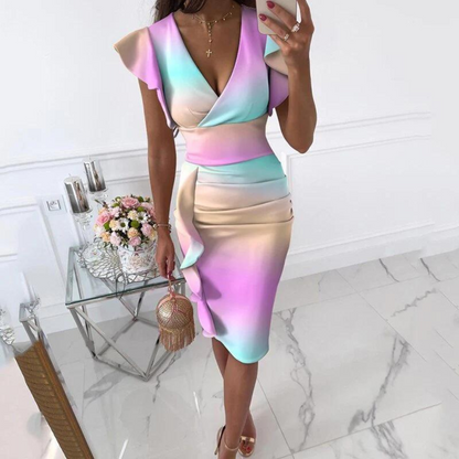 Autumn midi dress with V-neck and fitted waist – Livia