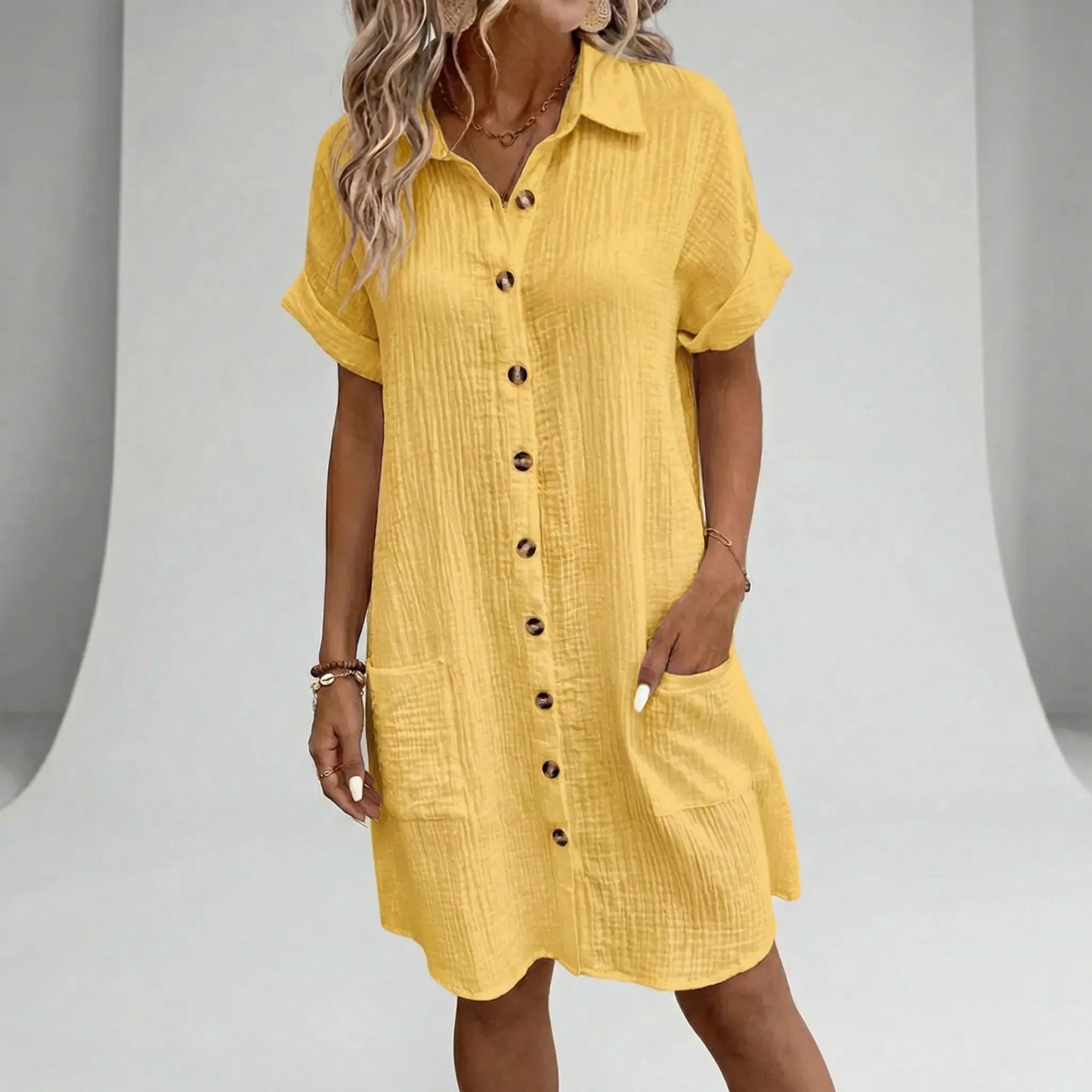 Midi Shirt Dress For Women With Button Front - Flora