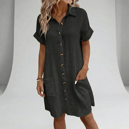 Midi Shirt Dress For Women With Button Front - Flora