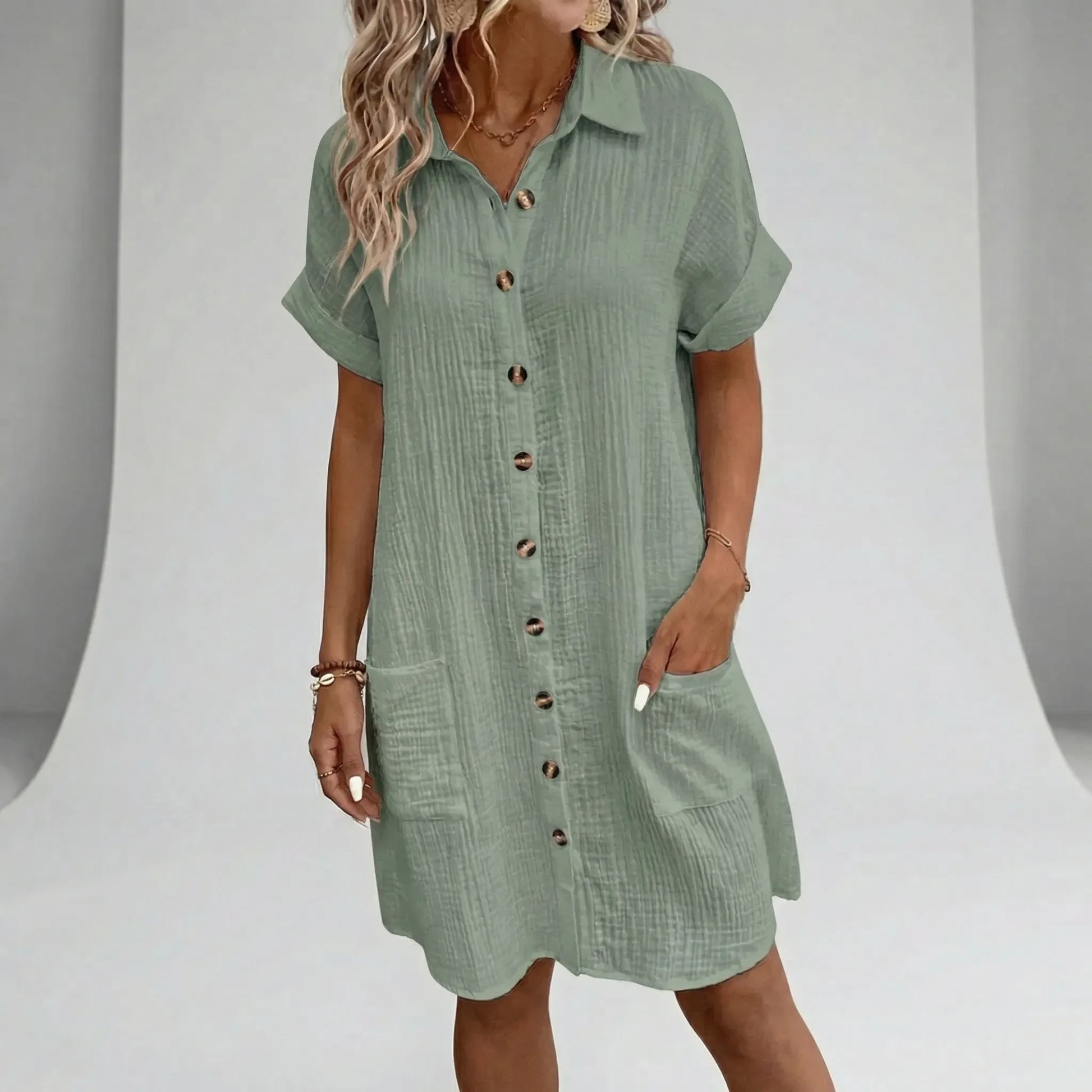 Midi Shirt Dress For Women With Button Front - Flora