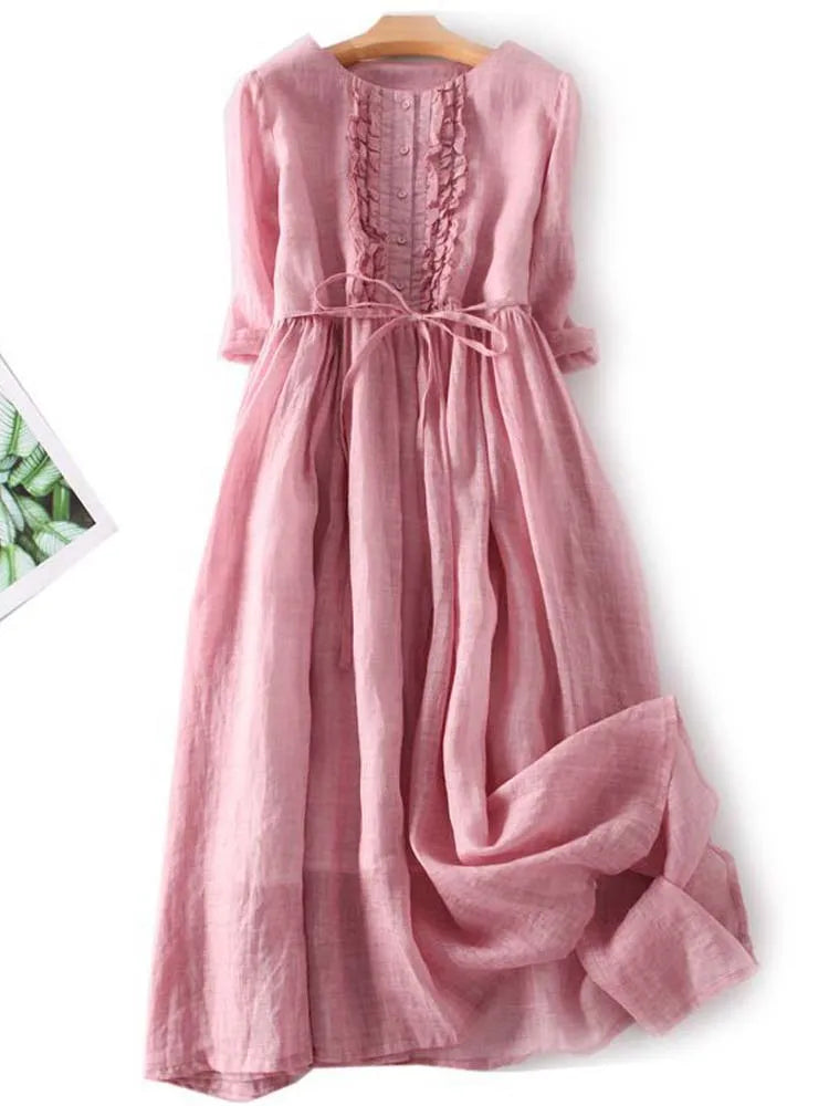 Light Linen Dress with Pleat Detail - Sofia