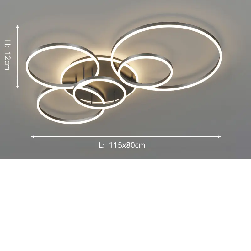 Close-cropped dimensions view of the lit ring light, showing 12cm height and 115x80cm length 10