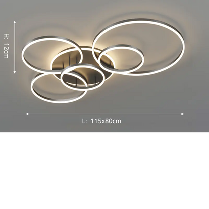 Close-cropped dimensions view of the lit ring light, showing 12cm height and 115x80cm length 10
