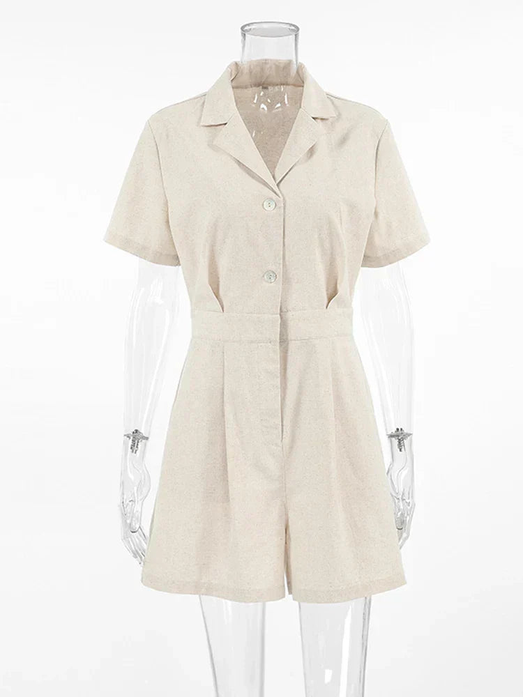 Short-sleeved linen summer jumpsuit – Maelis