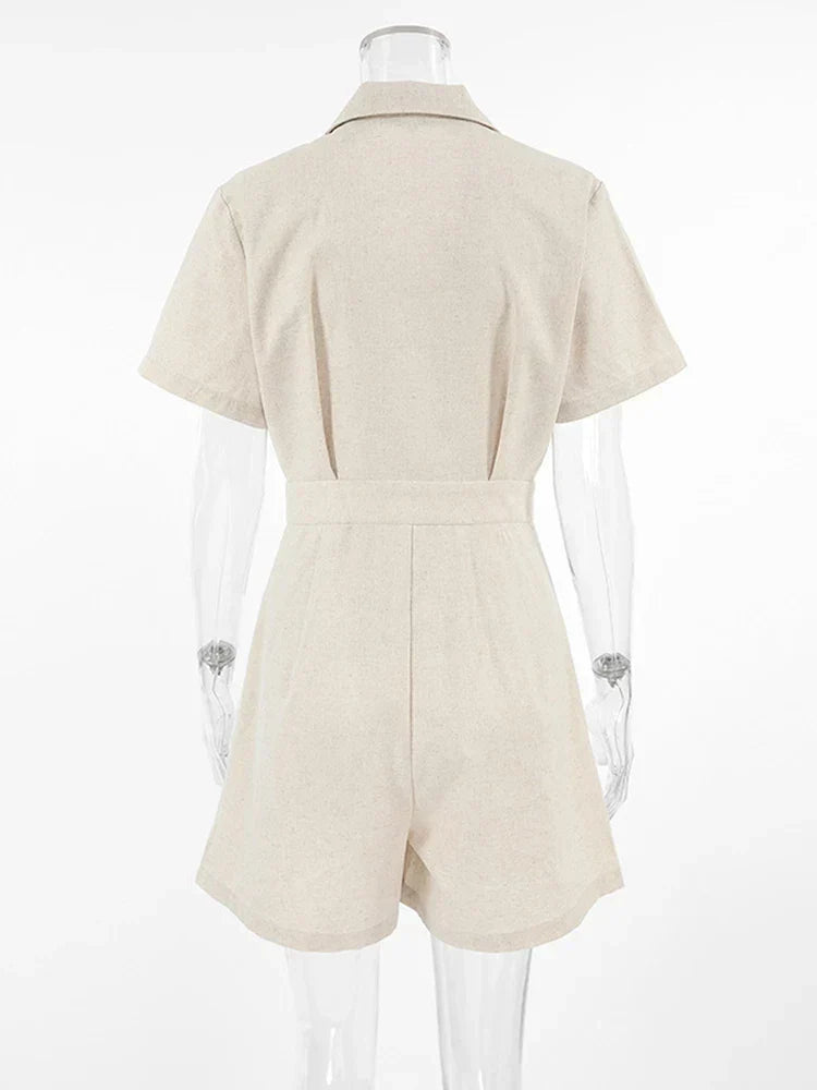 Short-sleeved linen summer jumpsuit – Maelis