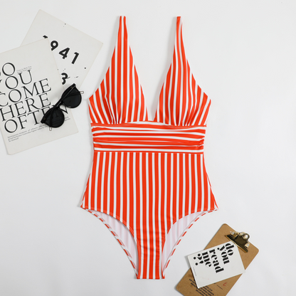 Trendy women's swimsuit with V-neck and striped pattern – Lina