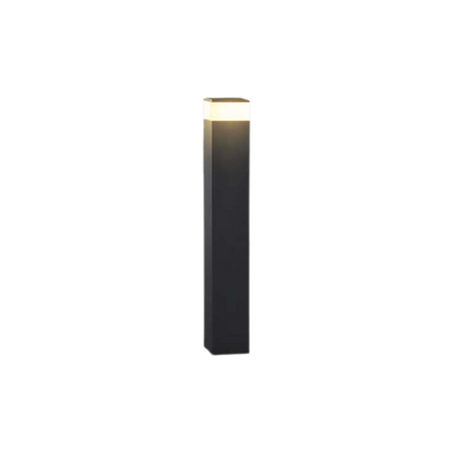 Taller version of the black rectangular post light on a plain white background, with its warm white band lit near the top. 2
