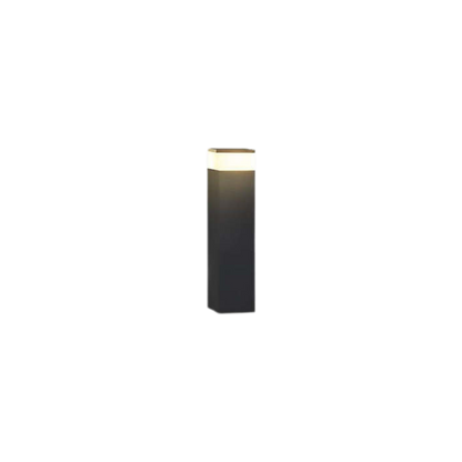 Shorter version of the black rectangular post light on a plain white background, glowing warm white at the top. 1